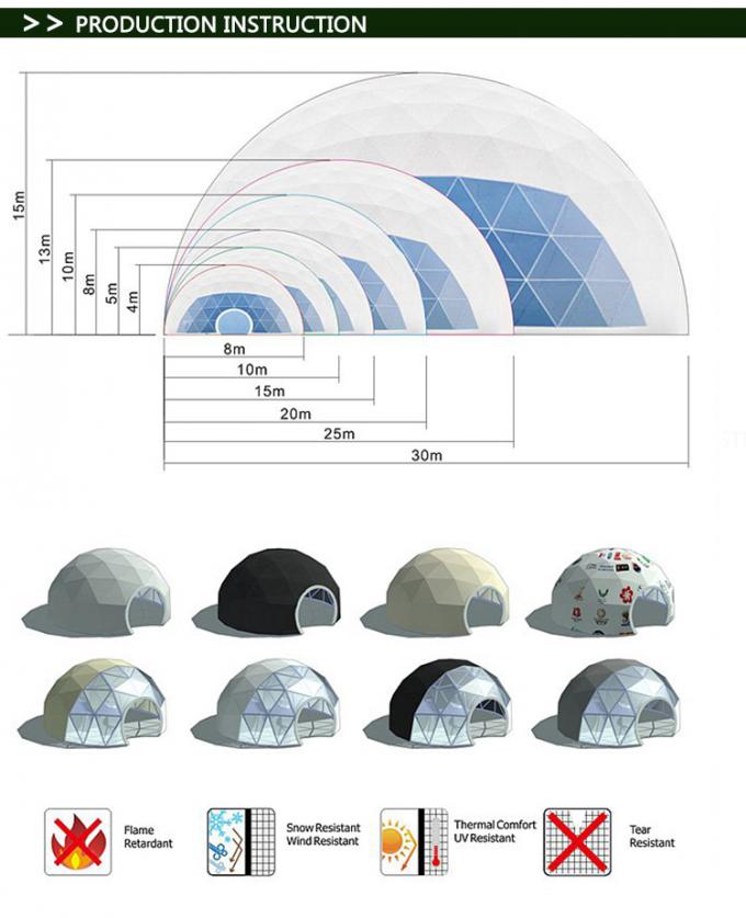 Дя 4-60м шатра железного каркаса шатра геодезического купола белого разрыва устойчивый раздувной