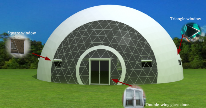Круглый белый шатер половинной сферы, шатер геодезического купола диаметра 35м